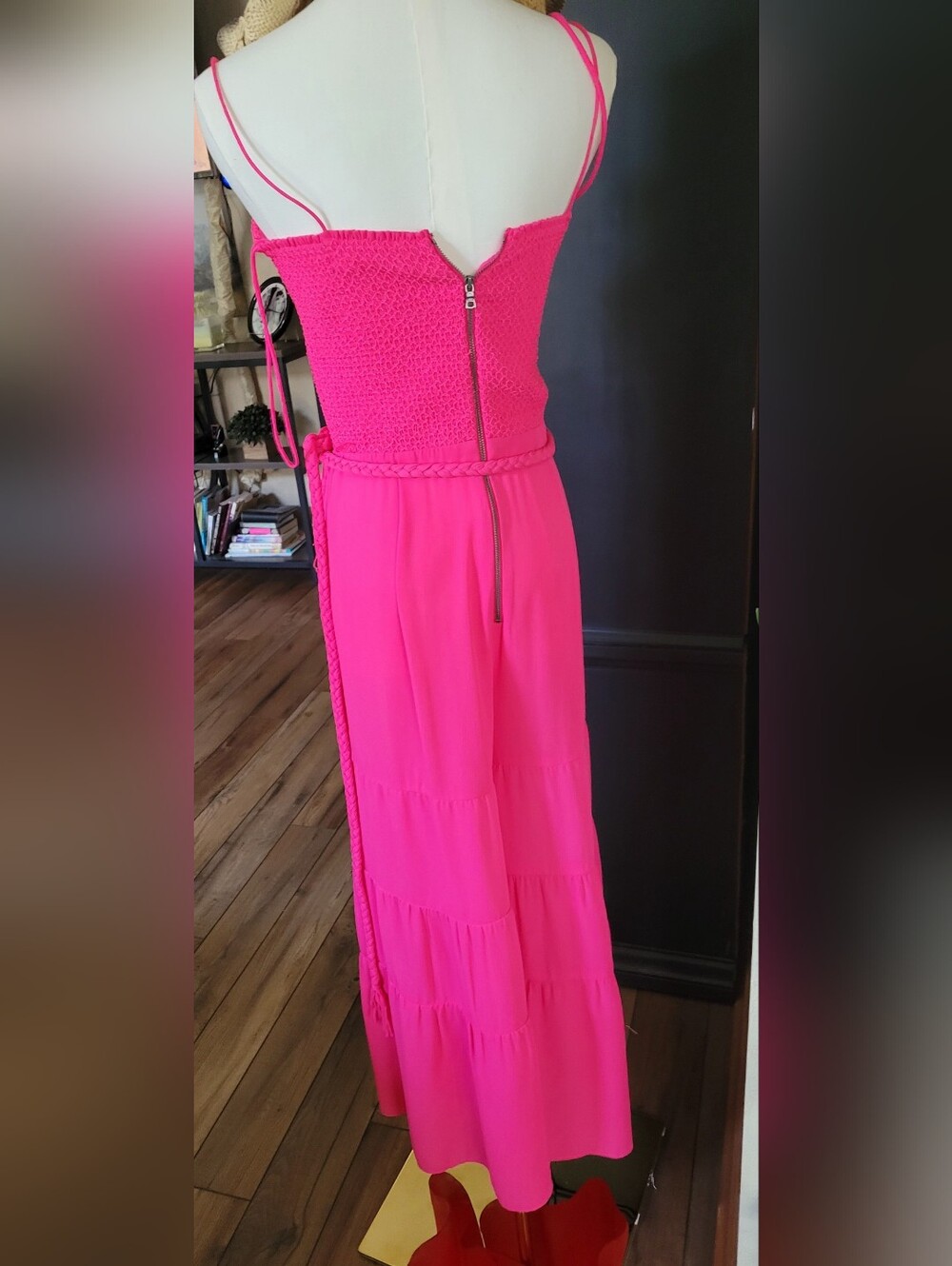 Bright Pink Tiered Maxi Wide Leg Pant Alice And Olivia - Picture 2 of 3